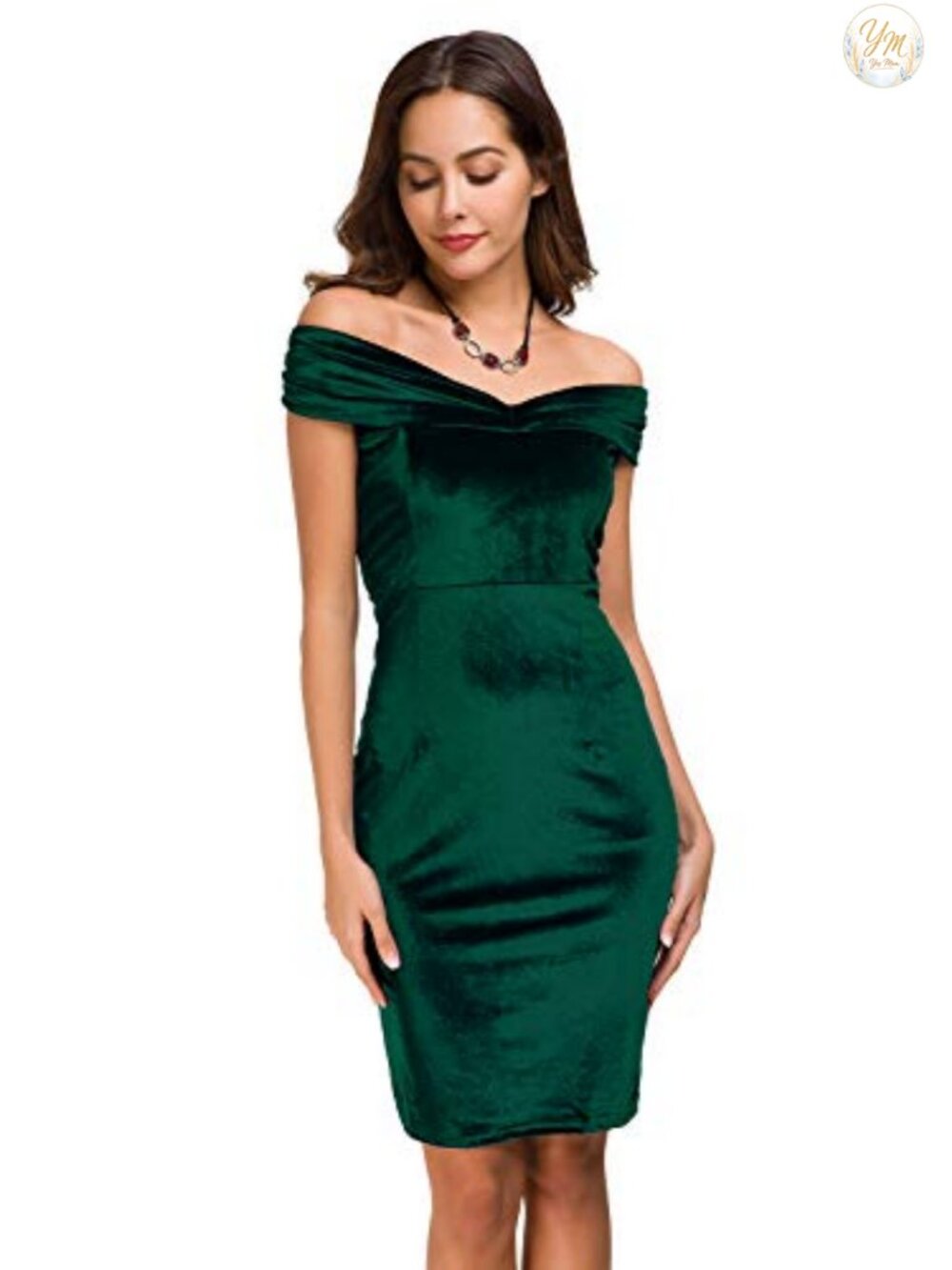 Velvet Off Shoulder Bodycon Midi Pencil Dress Party Cocktail Formal
